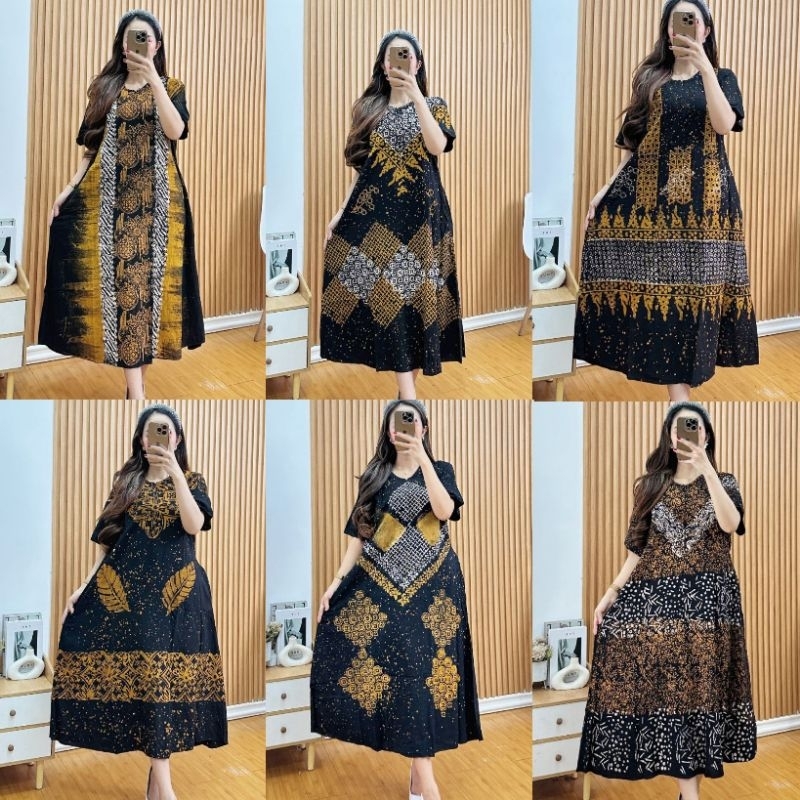 Daster batik cap malaman hitam kuning