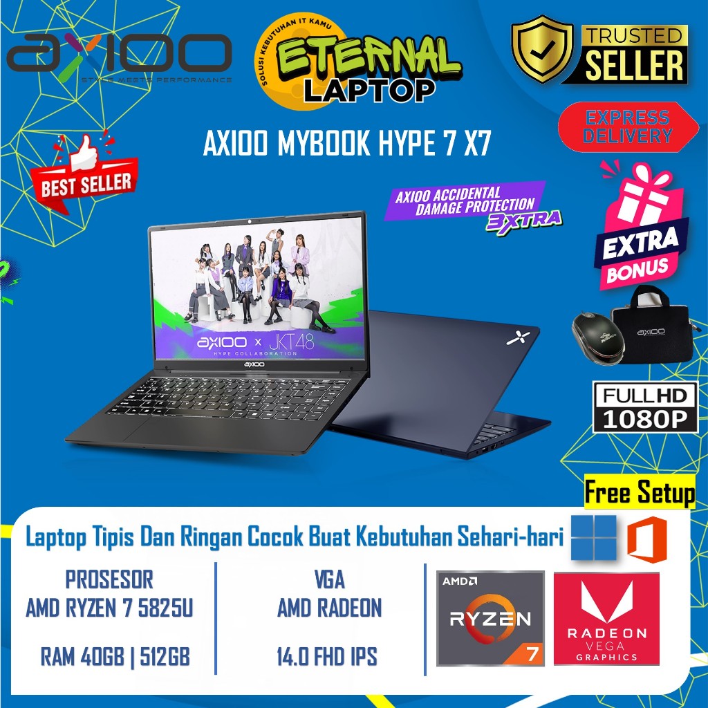 Laptop Axioo Mybook Hype 7 X7 Amd Ryzen 7 5825U 40GB 1TB SSD 14 FHD IPS Windows 11 Pro Original