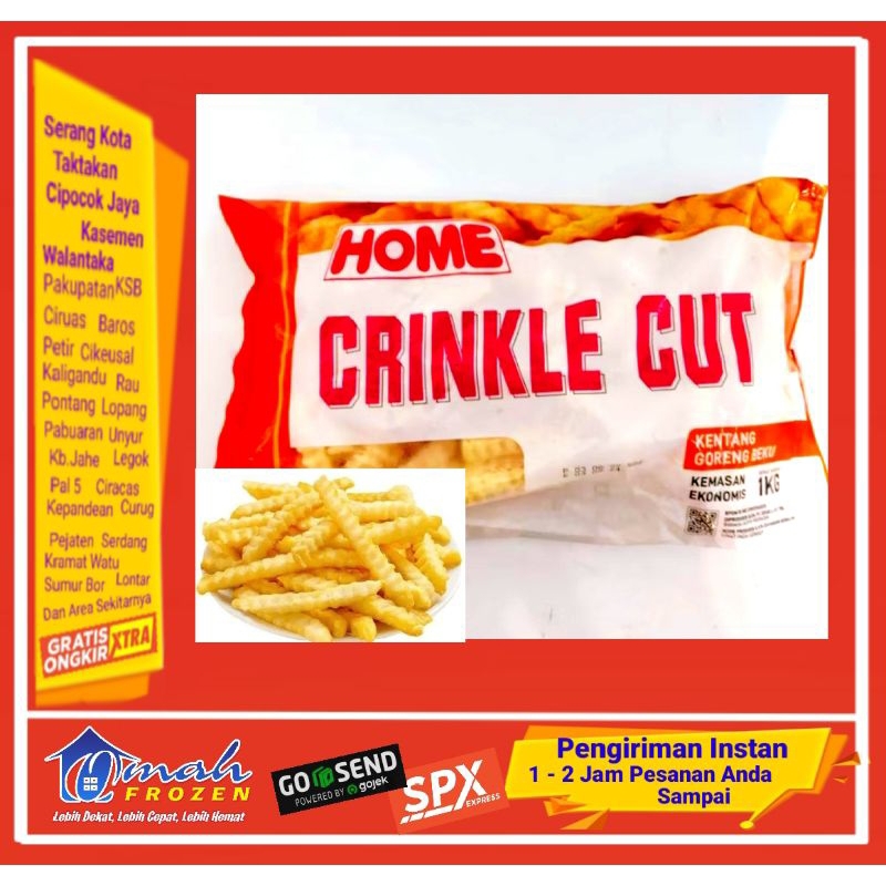 Kentang HOME Crinkle cut 1Kg, Kentang Beku, Frozen Serang