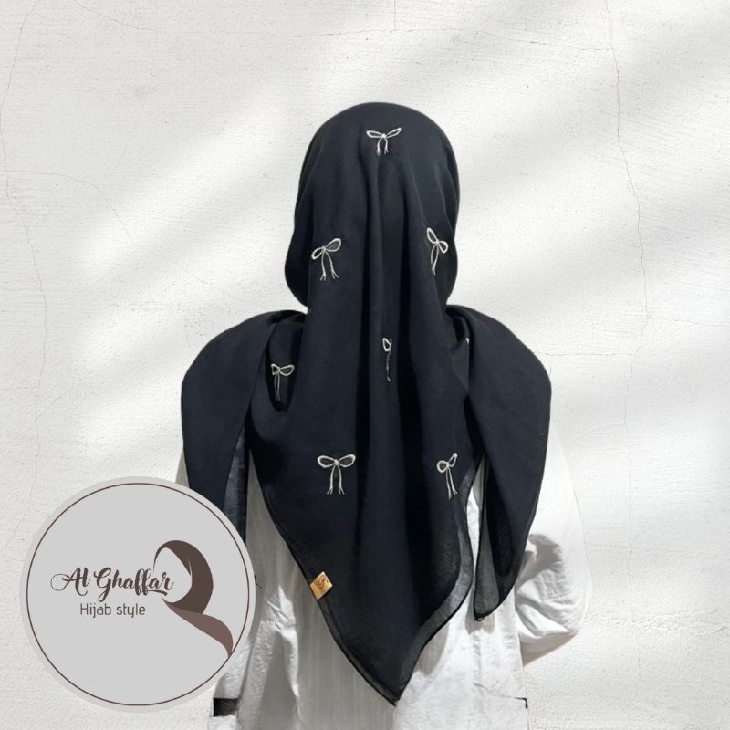 Hijab Segiempat Paris Coquette Bordir Pita Kecil // Jilbab Segiempat Bordir Pita