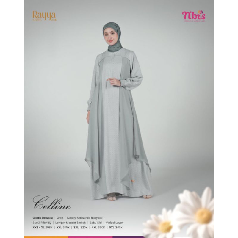 Nibras Rayya Series 2025 Celline Gamis Grey dan white Gamis kekinian, modis dan elegan