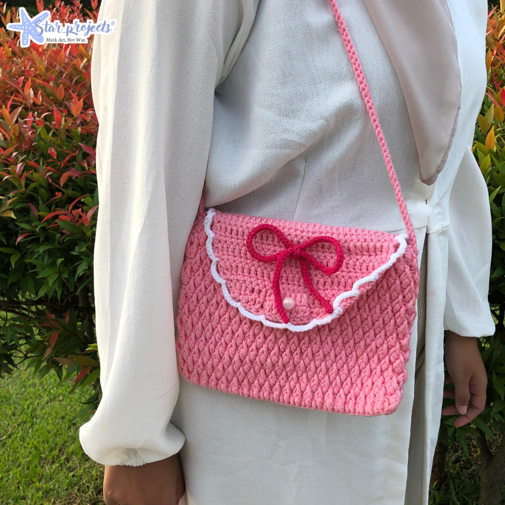 Sling Bag Crochet Pink Girls | Tas Selempang Rajut Wanita Pink