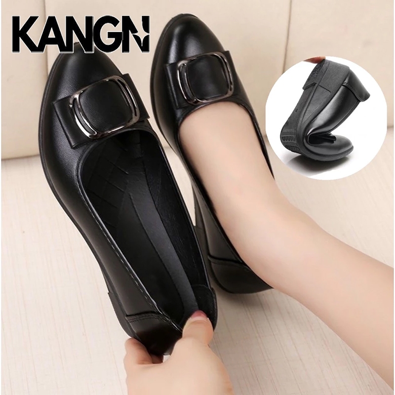 KANGN  Sepatu Wedges Wanita Flatshoes Sepatu Kerja Wanita Hitam Polos