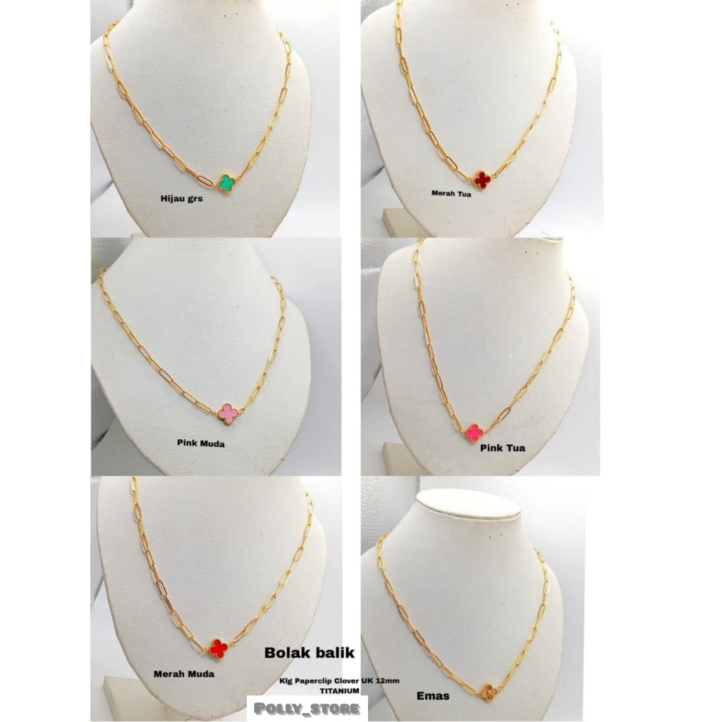 Kalung PaperClip Clover Ukuran 12mm Titanium Stainless Steel Anti Karat