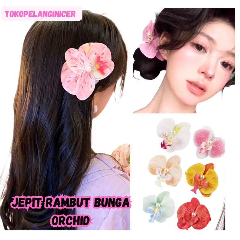 Orchid Hair Clips 8cm-Jepit Rambut Korea Bunga Anggrek-Kep Rambut Orchid Korea -Kep Hiasan Jepit Ram
