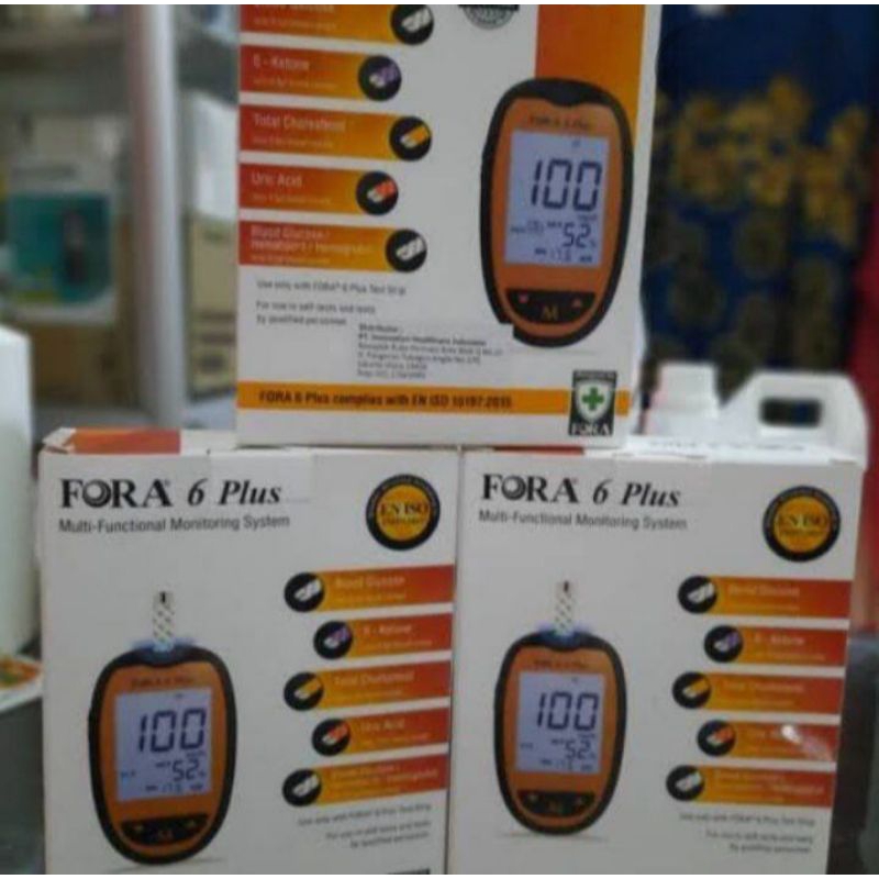 Alat Fora 6 Plus 6 In 1/Alat Cek Gula Darah Cholesterol Asam Urat HB Hematokrit Ketone