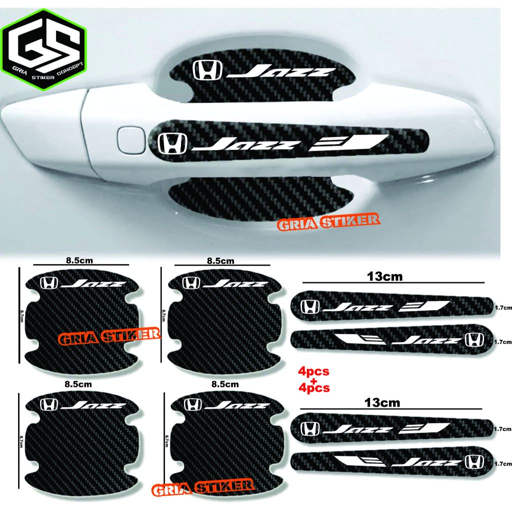 8pcs stiker carbon handle mobil honda jazz cutting stiker pelindung gagang pintu mobil dari goresan