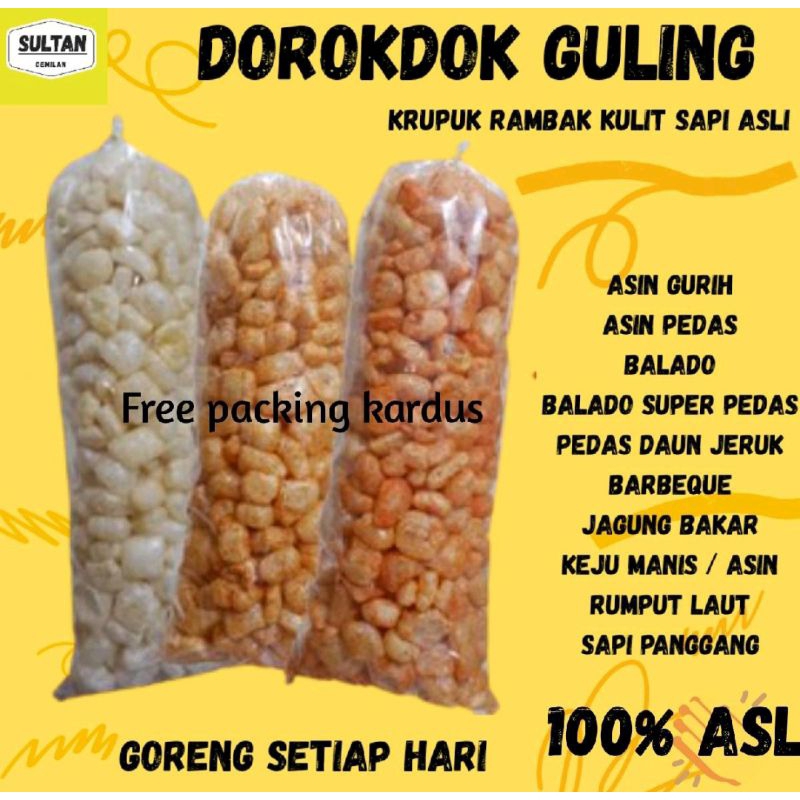 

KERUPUK KULIT SAPI RAMBAK SAPI ASLI DOROKDOK ANEKA RASA SUPER RENYAH 1 BAL 200 GR