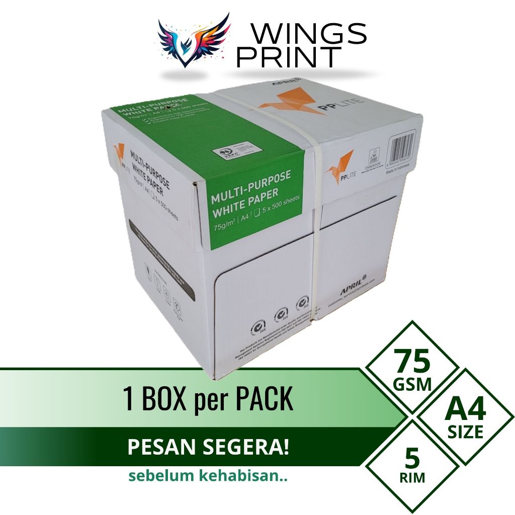 

Kertas HVS A4 75 gr 1 BOX PaperLite (Multi-Purpose White Paper)