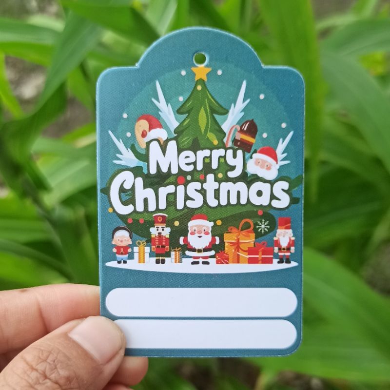 

Hang Tag Natal ukuran 5x8cm Tipe Q dapat tali plastik
