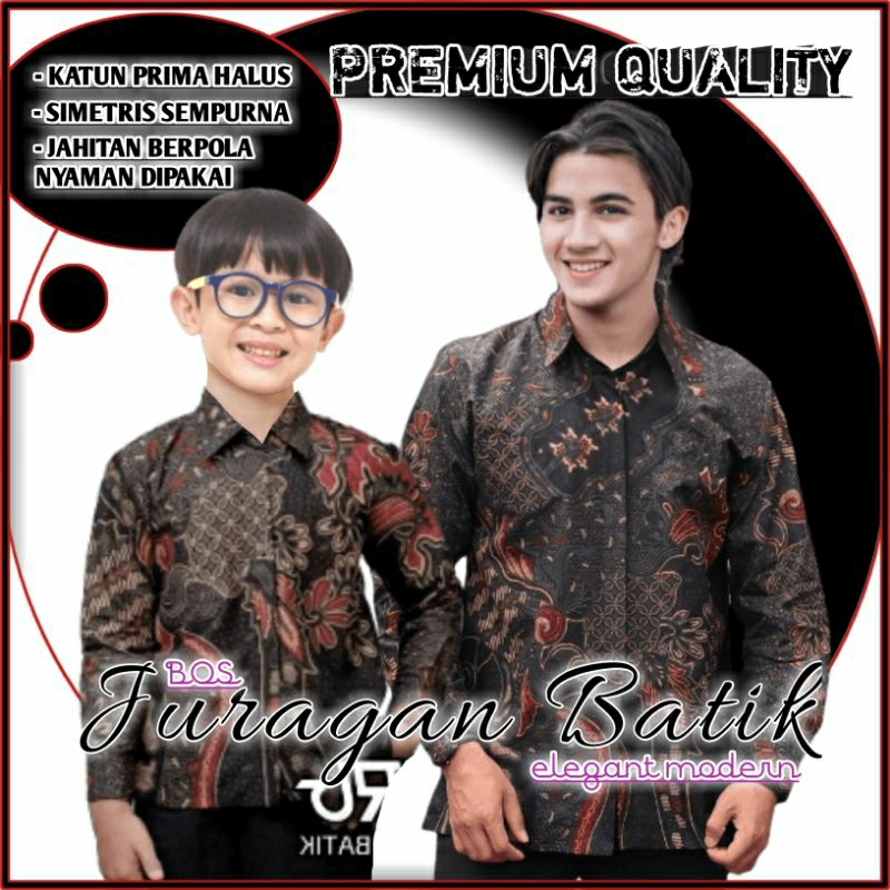 Batik Couple Ayah Dan Anak - Kemeja Batik Couple Ayah Dan Anak Cowok - Kemeja Batik Pria Warna Hitam