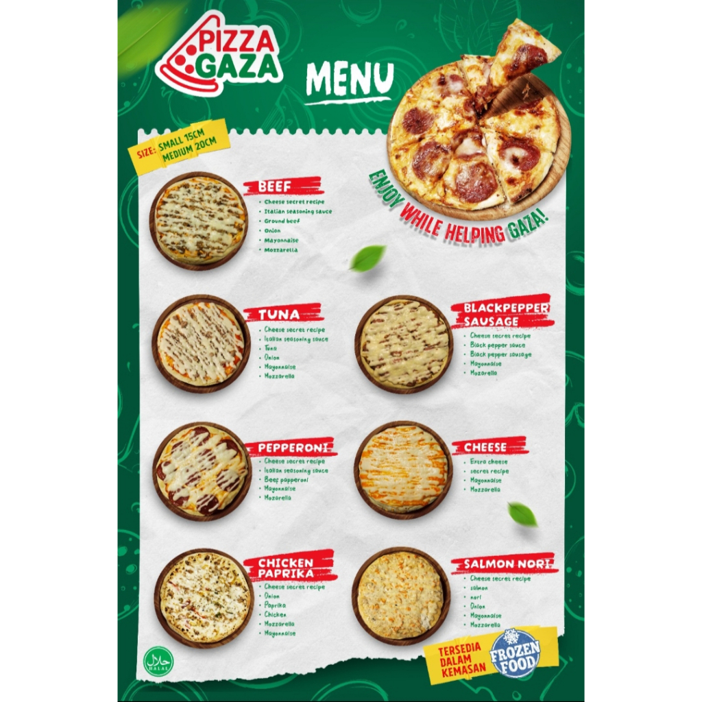 

RB PIZZAGAZA.ID Pizza Gaza Jakarta Timur All Varian Size Small 15 Cm Medium 20 Cm Setengah Matang