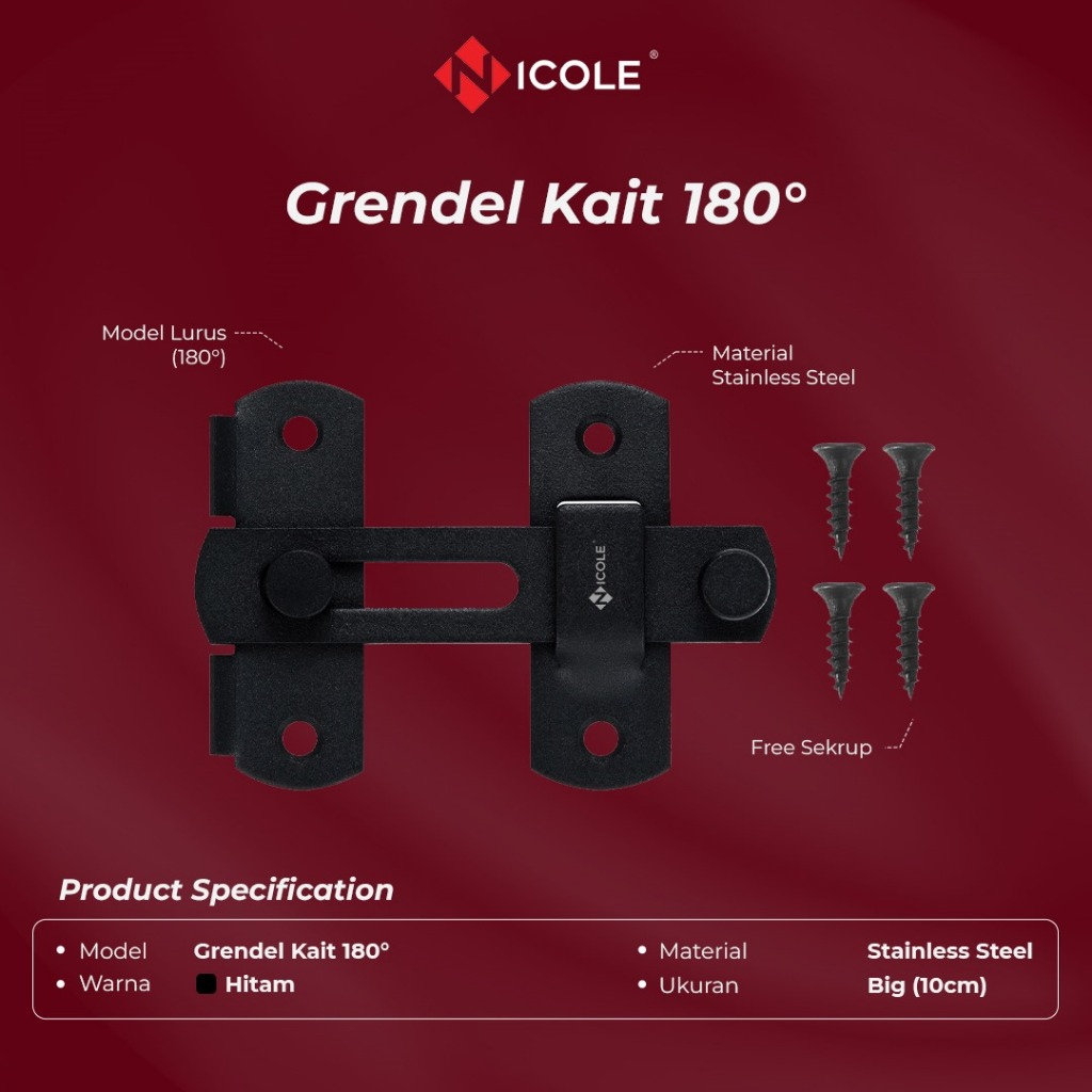 Nicole Grendel Kait Pintu Jendela Model Siku 90° Lurus 180° Stainless Black