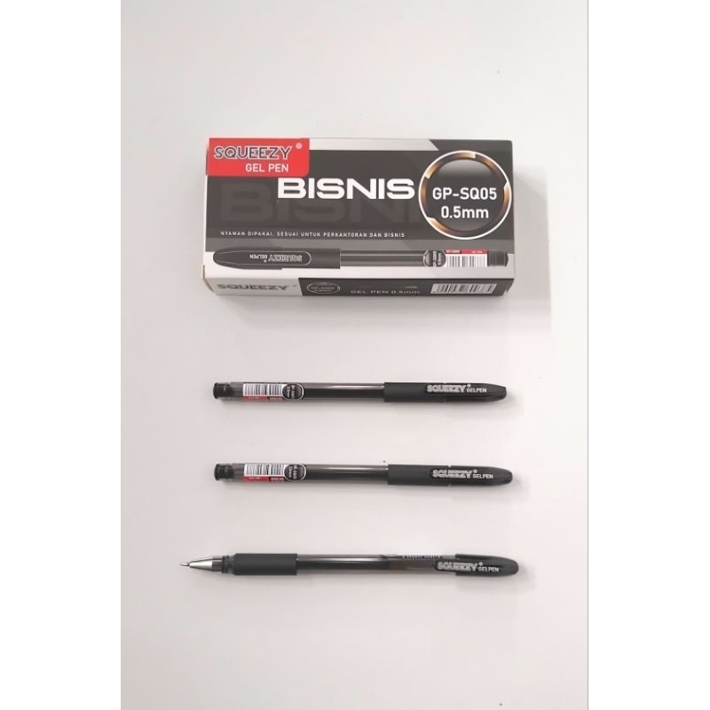 

[lusin / 12 Pcs ] Pulpen Gel / Pen SQUEEZY GP--SQ05 BISNIS. 0,5mm Tinta Hitam.