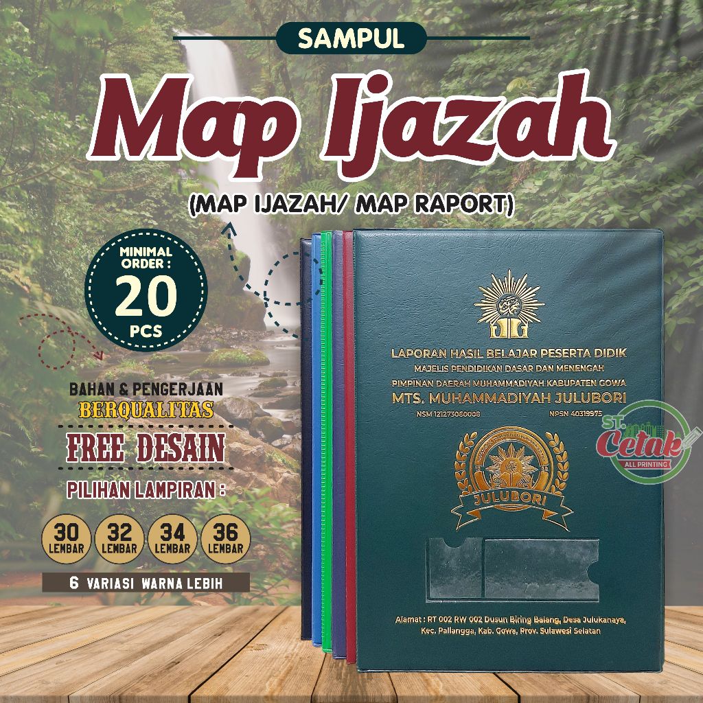 

MAP RAPORT | SAMPUL RAPORT | MAP IJAZAH K13 - CUSTOM HOTPRINT - LAMPIRAN : 30, 32, 34, 36, LMBR - MIN ORDER 20 PCS