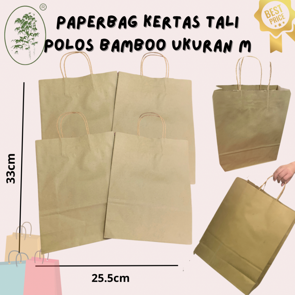 

Paper Bag Polos Kertas Ukuran Medium / Tas Paper Bag Tebal Tali Motif Polos High Quality Sedang Isi 1 Lusin (12 Pcs)