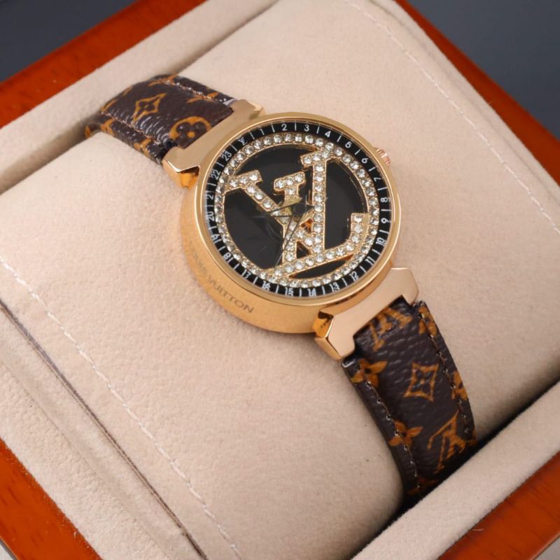 ( BISA COD ) Jam Tangan Wanita/Cewek LV  LOUIS VUITTON Plat Putar Kulit || Diameter 3.2cm ||  +BOX  