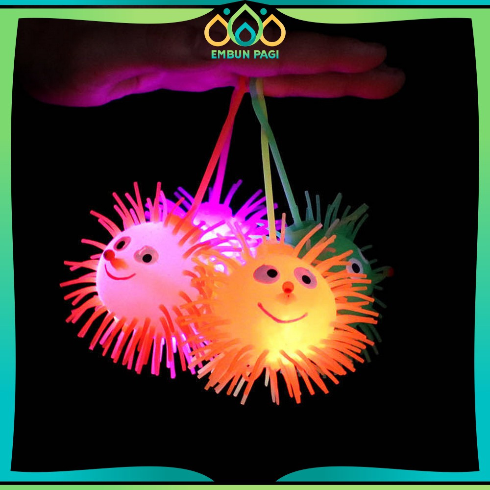 Mainan Anak Bola Karet Ubur Ubur LED / Bola Anti Stress Mainan Yoyo Karet Lampu Warna Warni Puffer B