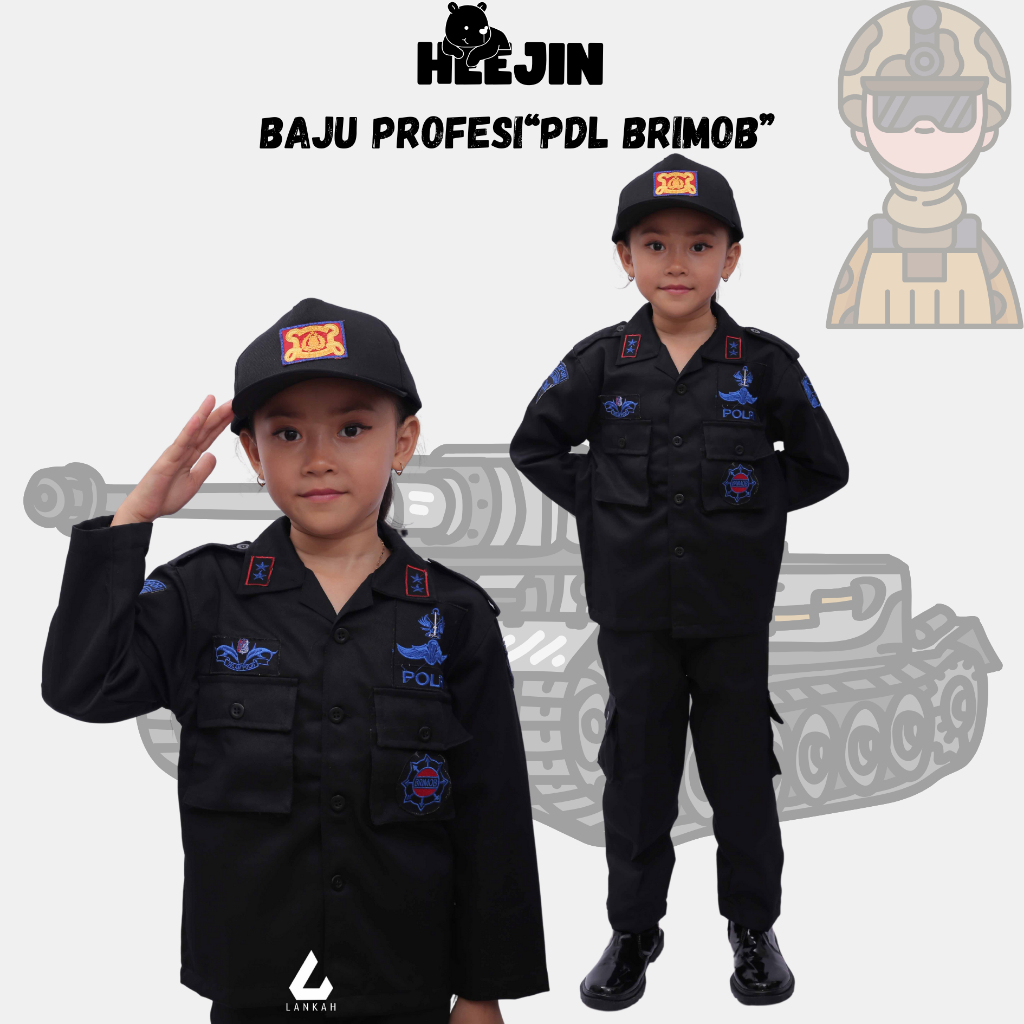 HEEJIN Baju Profesi Anak Perempuan PDL Brimob Polwan Polisi Seragam Custom Lengkap TK SD