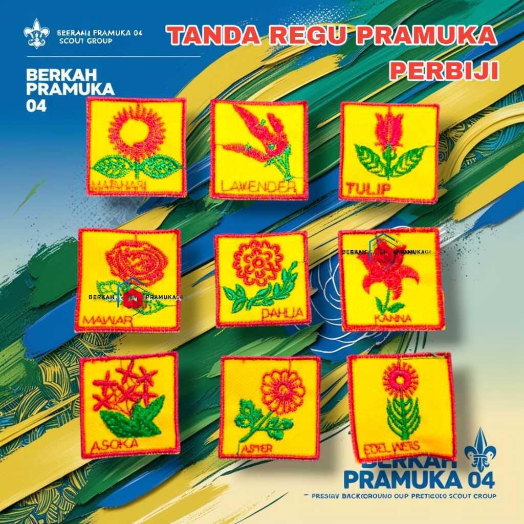 Logo bordir badge bed tanda regu pramuka putri bunga anggrek sakura raflesia lavender mawar melati