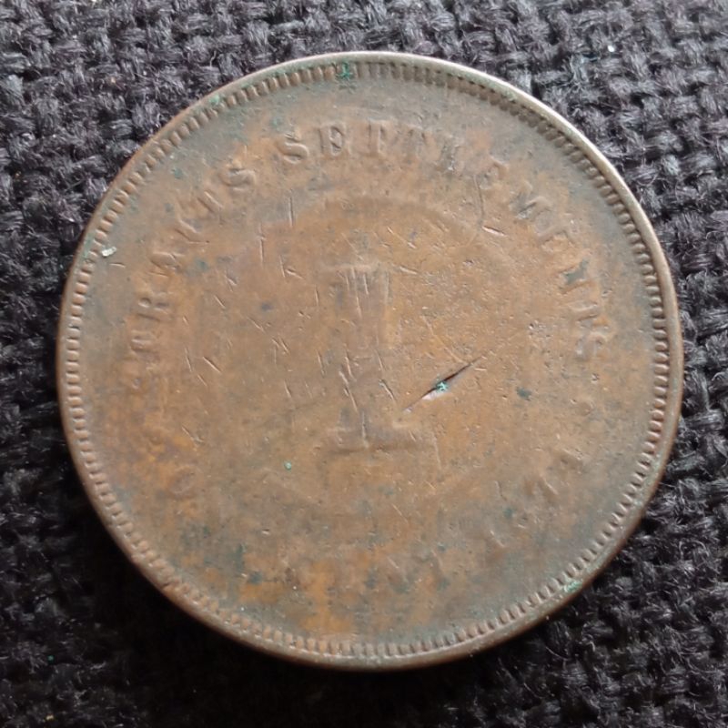 Koin Kuno Straits Settlements 1 Cent tahun 1874 Victoria