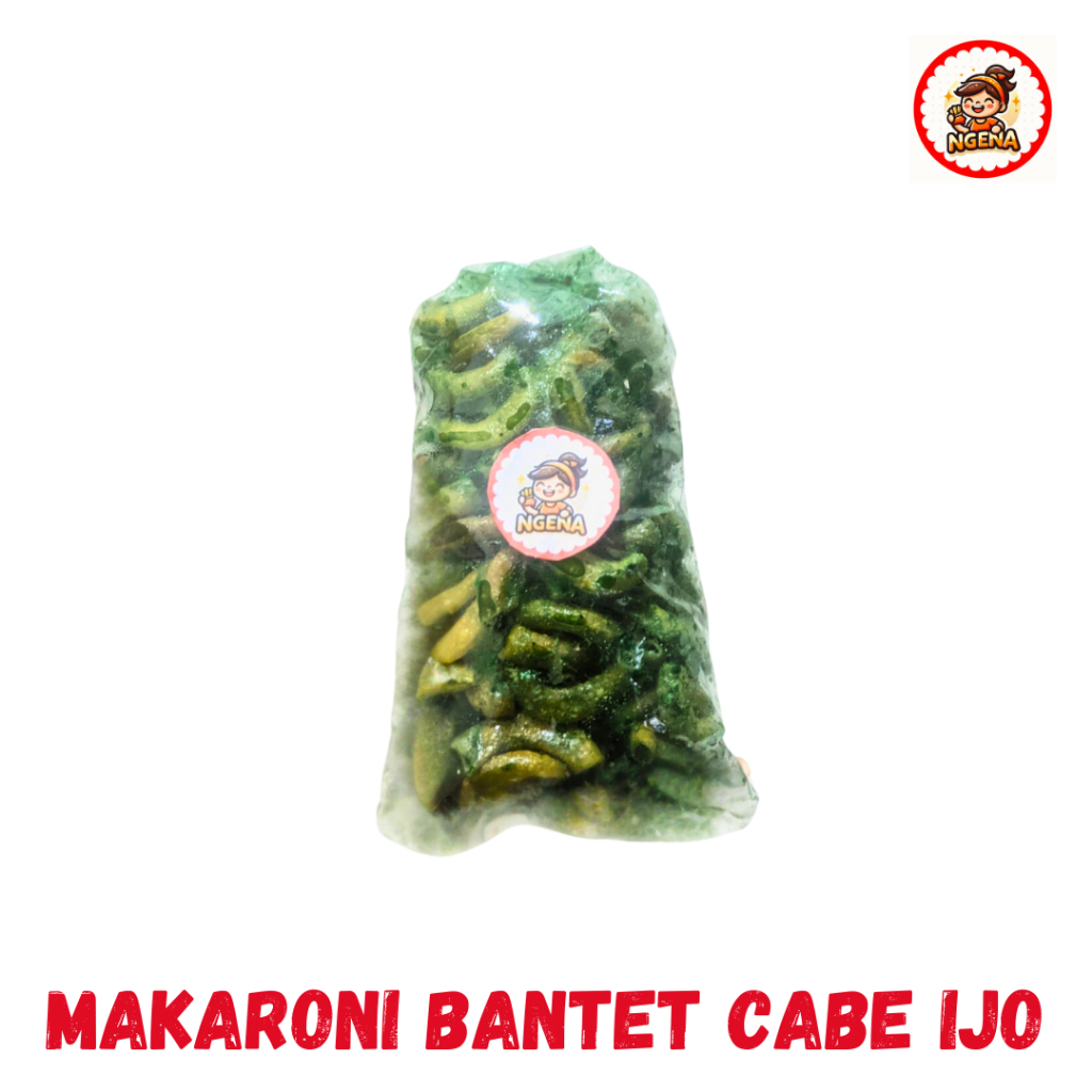 

Ngena Makaroni Bantet Rasa Cabe Ijo - Enak, Gurih, dan Pedas Seger! Kemasan 100 250 500 gram