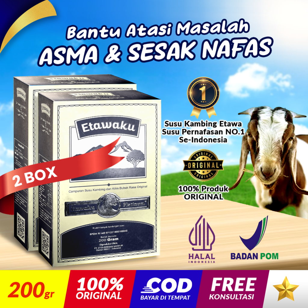 

ETAWAKU Platinum Etawa Goat Milk Susu Kambing Herbal Bantu Atasi Pernafasan Sesak Nafas Asma 2 Box