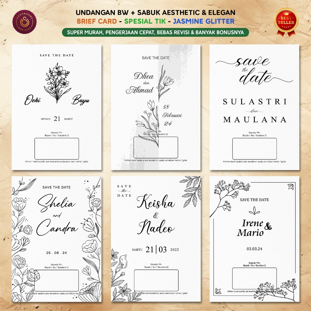 UNDANGAN PERNIKAHAN MONOKROM, SIMPLE, AESTHETIC, HITAM PUTIH, MURAH, ELEGAN H2
