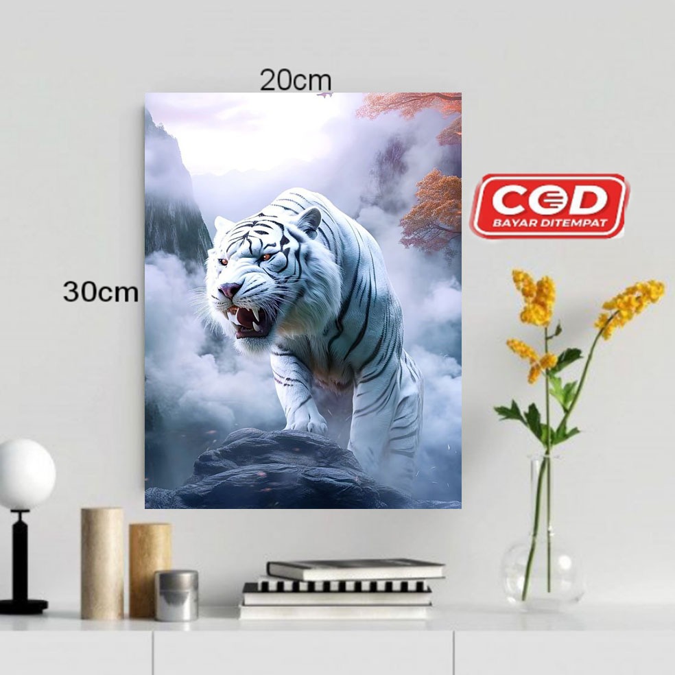HIASAN DINDING TEMA MACAN PUTIH/POSTER KAYU GAMBAR MACAN PUTIH/POSTER MACAN PUTIH/WALLDECOR