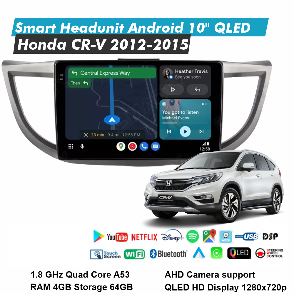 Honda CR-V CRV 2012-2015 HeadUnit Android 10 Inch RAM 4GB Storage 64GB QLED Audio Mobil