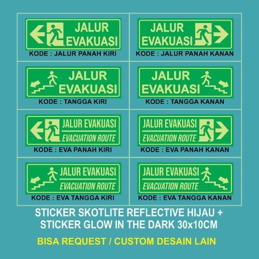 

Cutting Sticker Skotlite Reflective Glow in the dark Sign Jalur Evakuasi Evacuation Route DLL 30x10CM