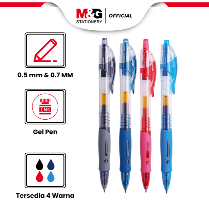 

M&G Pulpen Gel Retractable Premium 0.5mm 0.7mm Tinta Halus Cocok Untuk Kerja dan Sekolah Comfort Rubber Grip 4 Warna Tinta Hitam Biru Merah Ungu