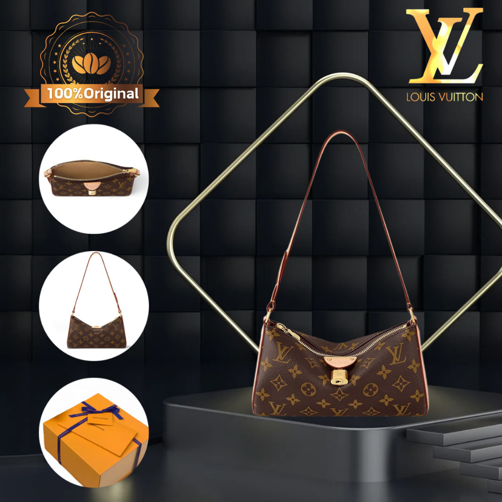 (100%Original ) LV Louis Vuitton   Tas Tirette Canvas Coklat Wanita M47123 Tas Bahu Ketiak dengan Ri