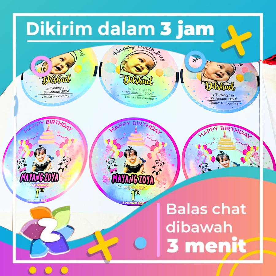 

9-15 Zennida Sticker Ulang Tahun Anak Hologram Stiker Label Undangan Happy Birthday Uk.Besar