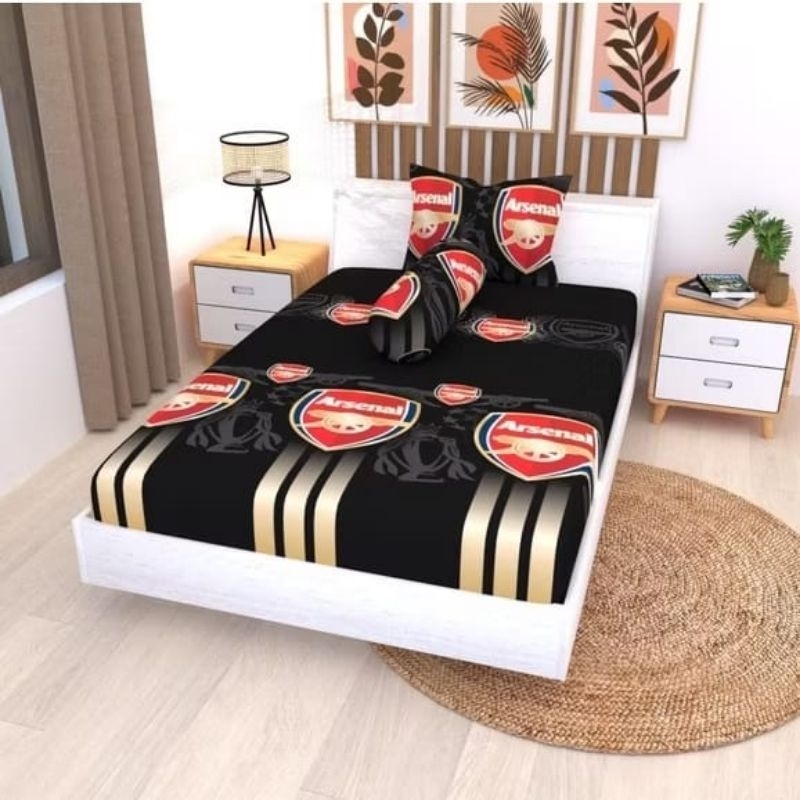 SPREI KARET KATUN PREMIUM 90/100/120/140/160/180/200 MOTIF BOLA ARSENAL TERBARU 2025