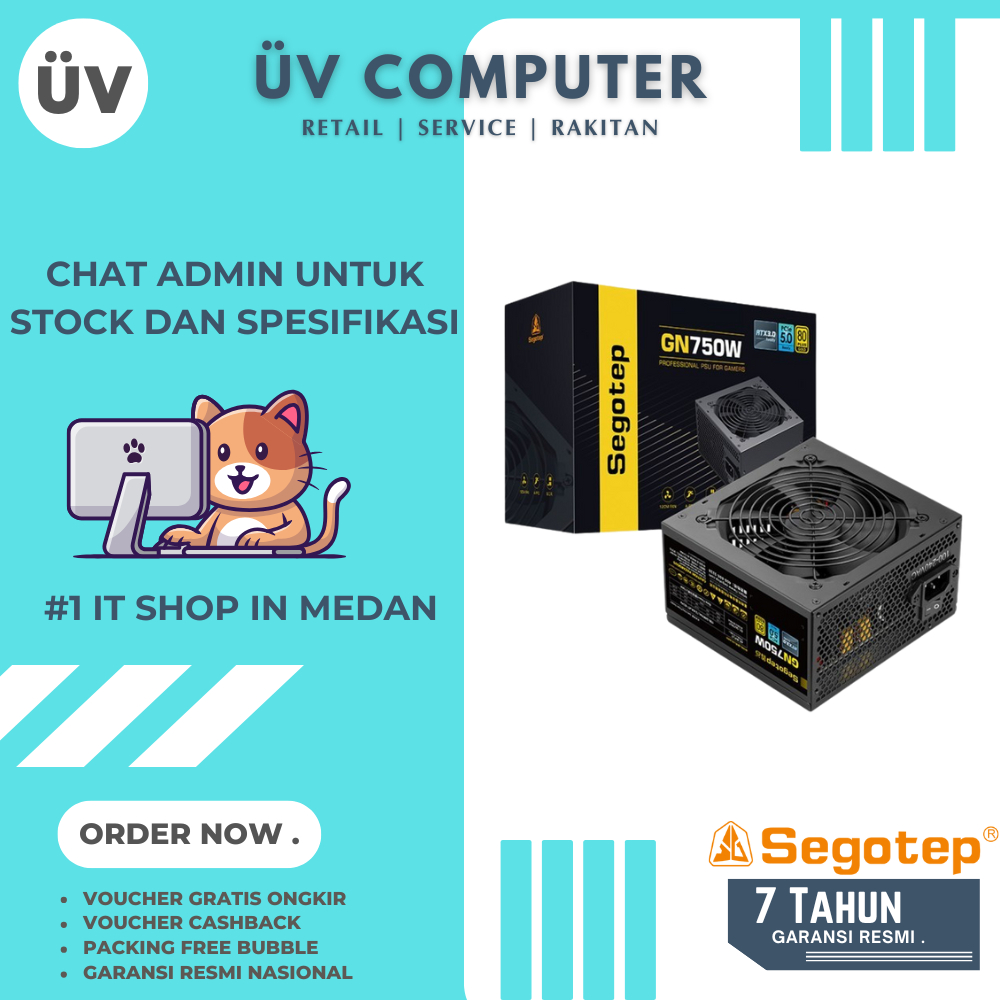 Power Supply PSU Internal PC Komputer  Segotep GN750W 750W | ATX 3.0 | Black Hitam | Non Modular 80+