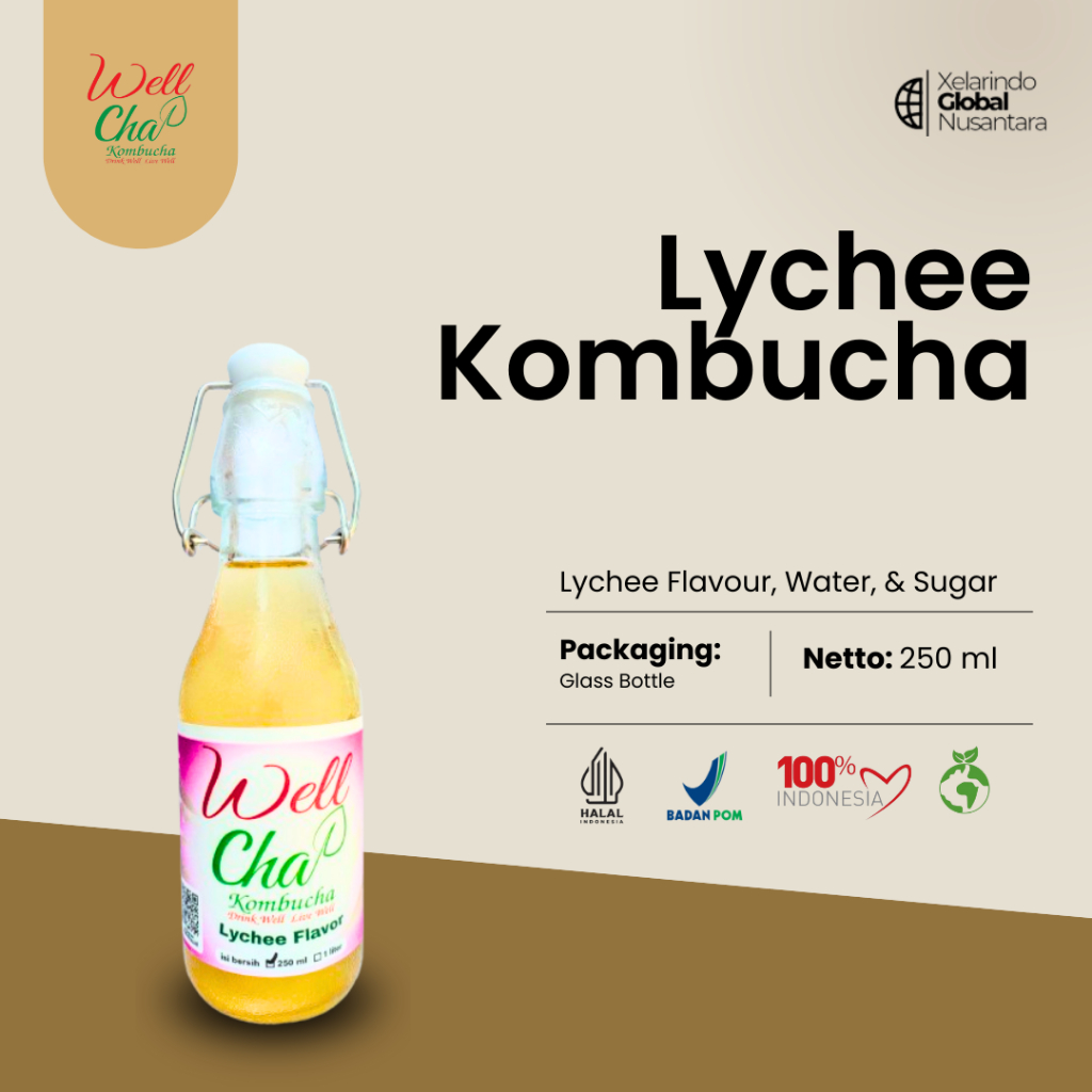 

Well Cha Kombucha Lychee 250ml - Glass Bottle