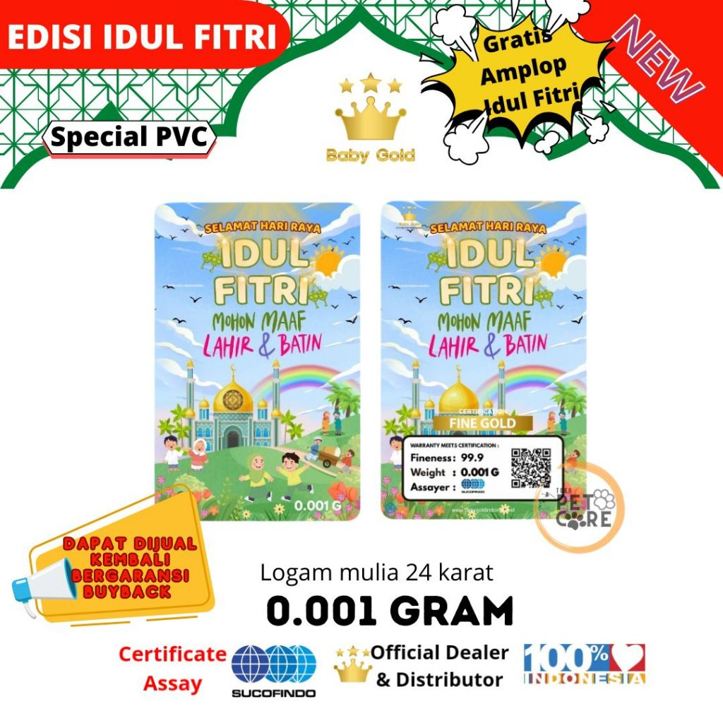 BABY GOLD edisi IDUL FITRI PELANGI 0.001 Gram Logam Mulia Emas Mini hadiah hampers THR ( GRATIS AMPL