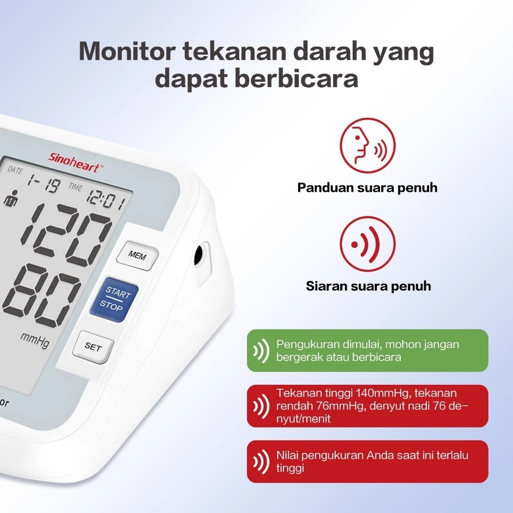 Sinocare Tensimeter Digital BA - 801 / Tensi Digital Alat Ukur Tekanan Darah Sinocare