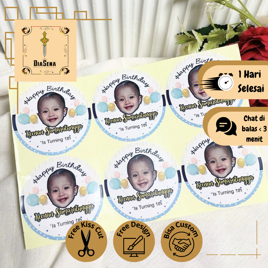 

2-4 Vinyl Stiker Ulang Tahun Sticker Label Undang Happy Birthday Uk.Kecil Diasena Free Design