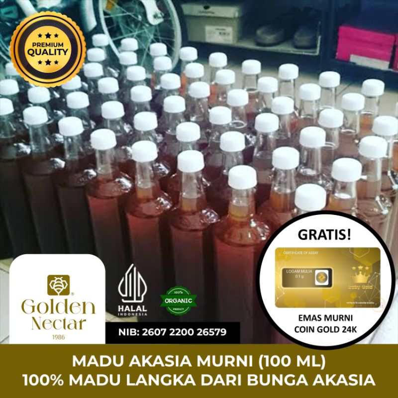 

Promo 100 ML - Madu Akasia Hutan MURNI Premium (GRATIS! EMAS MURNI ANTAM 24k) Golden Nectar