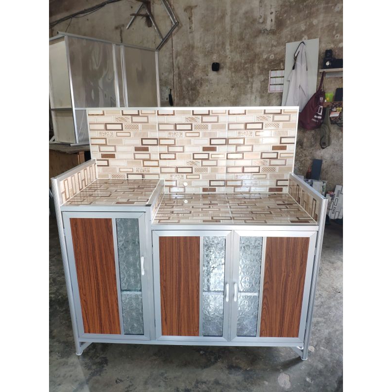 RAK KOMPOR 3 PINTU ALUMINIUM WARNA COKLAT / LEMARI DAPUR / KITCHEN SET