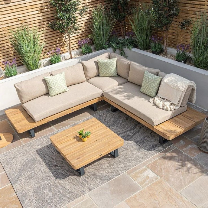 KURSI TAMU SOFA LETER L OUTDOOR  KAYU JATI PLUS BANTALAN