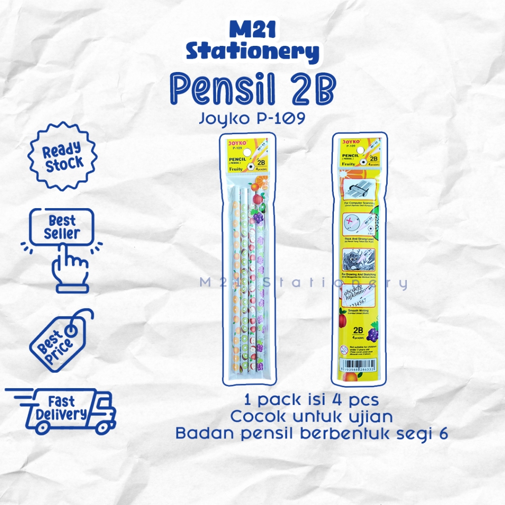 

(4 PCS) PENSIL 2B JOYKO P-109 / 1 pack pak p109 pencil kayu pena original menulis graphite menggambar sket sketch anak alat tulis sekolah kuliah atk kantor stationery murah / m21 stationery jogja