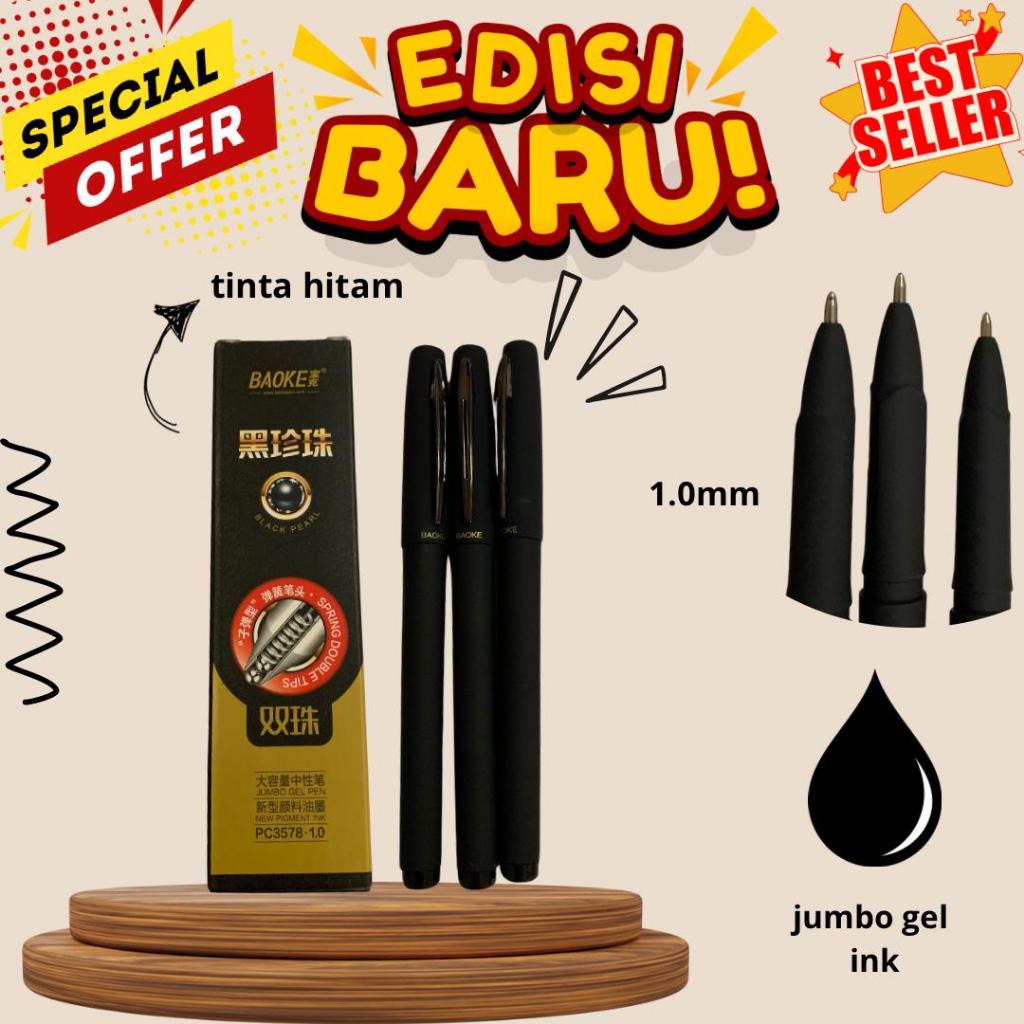 

Pulpen Gel Ink / Pulpen Gel Black Pearl / Pulpen Spring Double Tips High Quality 1.0mm Warna Hitam Baoke PC3578