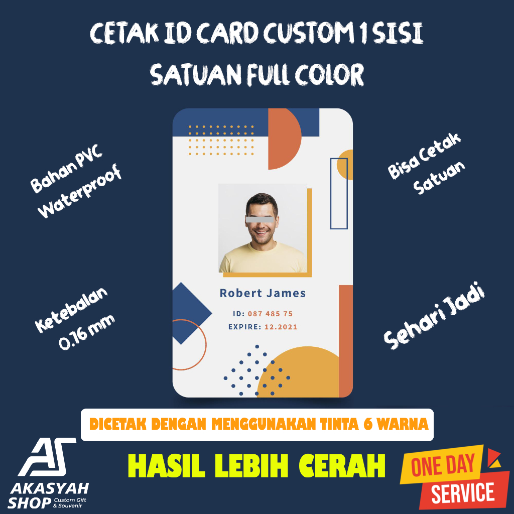 

Cetak Custom ID Card/Kartu Identitas PVC Satuan 1 Sisi Sehari Jadi