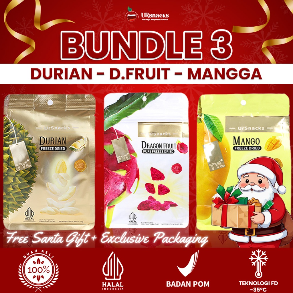 

URSNACKS Bundle Of 3 - Freeze Dried Keripik Sehat Durian + Mango + Buah Naga