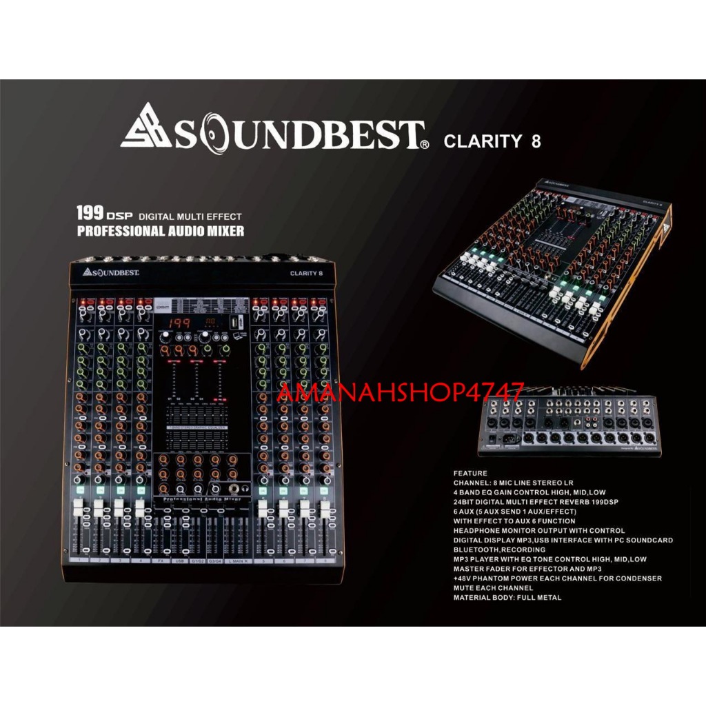 mixer soundbest clarity 8 / clarity8 original soundbest 8 channel bluetooth 199 dsp