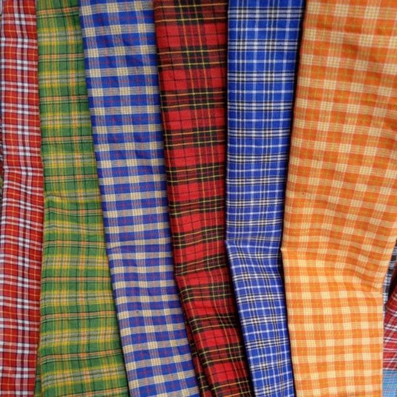 kain katun motif kotak seragaman lebar 150cm f9-f12