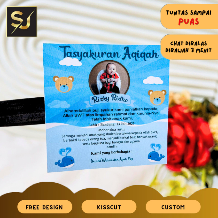 

9-15 Sticker Tasyakuran Aqiqah Bayi Bentuk Kotak Stiker Qiqah Ikkah Iqqah Anak Uk.Besar Sangjaya